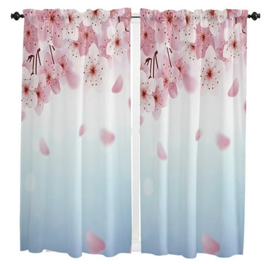 Cherry Blossom Gradient Small Curtain Rod Pocket Short Curtains Half Drapes Partition Cabinet Door Window Curtains Home Decor