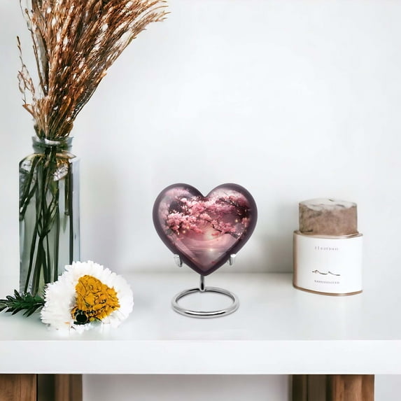 Cherry Blossom Grovesmall Urn For Human Ashes, Burial Urns For Cremated Remains, Decorative Urns, Funeral Urns For Adult Ashes Women, Mini Heart Little Ashes Keepsake 3 Inch, 2pcs
