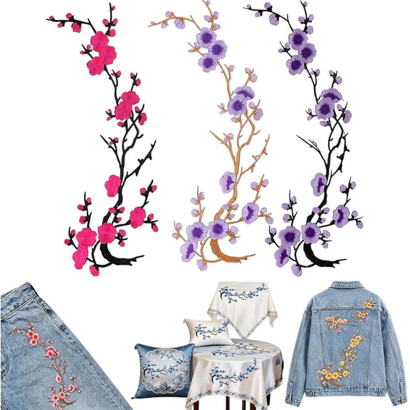 Cherry Blossom Iron On Patch, Large Embroidered Flower Patch for Jacket, Backpack, Jeans, DIY Clothing Decoration, Fabric Applique Craft