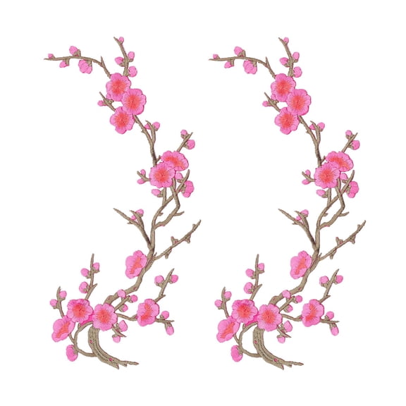 Cherry Blossom Iron On Patches 2 Pack, Embroidered Flower Sew On Applique