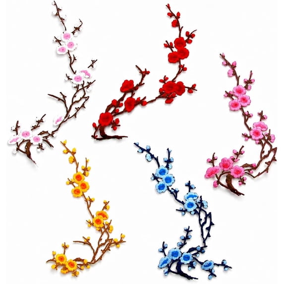 Cherry Blossom Iron On Patches, Embroidery Flower Appliques for DIY (Color Mixing)