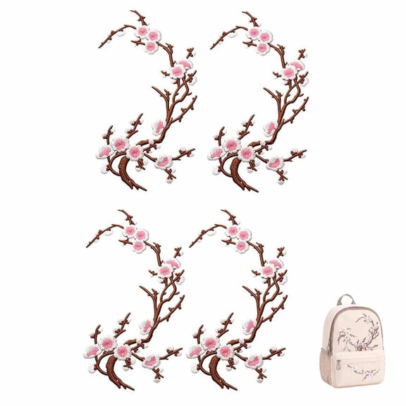 Cherry Blossom Iron Patch, Cherry Blossom Iron On Patches, Embroidered Iron On or Sew On Flower Applique with Branch Design for Backpack, Jacket