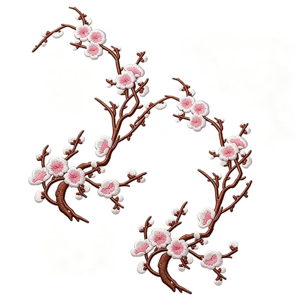 Cherry Blossom Iron Patch, Embroidered Iron On or Sew On Flower Applique with Branch Design for Backpack, Jacket, Jeans, Dress and DIY Decoration