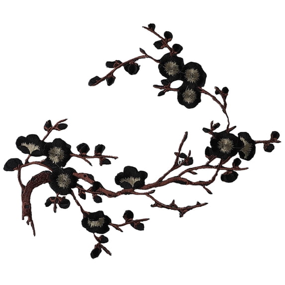 Cherry Blossom Iron Patch, Embroidered Iron on or Sew on Flower Applique with Branch Design for Backpack, Jacket, Jeans, Tote Bag, Dress and Diy Decoration