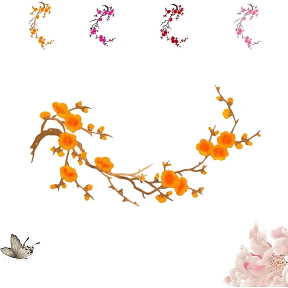 Cherry Blossom Iron Patch, Iron on Blossom Plum Applique Patch Embroidery Flower Vines,Appliques DIY Trim for Jeans Garment, Iron on Patches Cherry Blossom for Hats, Shirts, Jeans, Bags
