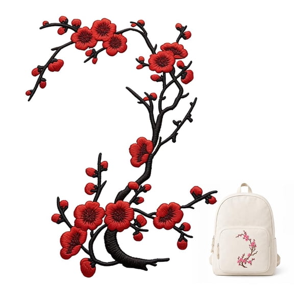 Cherry Blossom Iron Patches, Embroidered Flower Applique, Large 14 Inch, Iron Or Sew On Fabric Patch for Backpack, Jacket, Jeans, Tote Bag, Dress and DIY Decoration