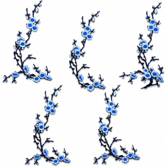 Cherry Blossom Iron On Patches, Embroidery Flower Appliques for DIY (Blue) | Cherry Blossom Embroidery Patches | Iron On Floral Appliques for Clothing, Bags, Jackets & DIY Craft Decoration