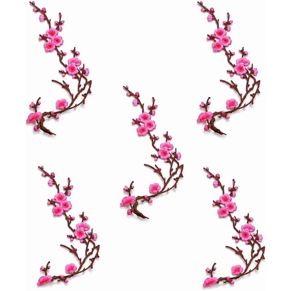 Cherry Blossom Iron On Patches, Embroidery Flower Appliques for DIY (Pink) | Cherry Blossom Embroidery Patches | Iron On Floral Appliques for Clothing, Bags, Jackets & DIY Craft Decoration