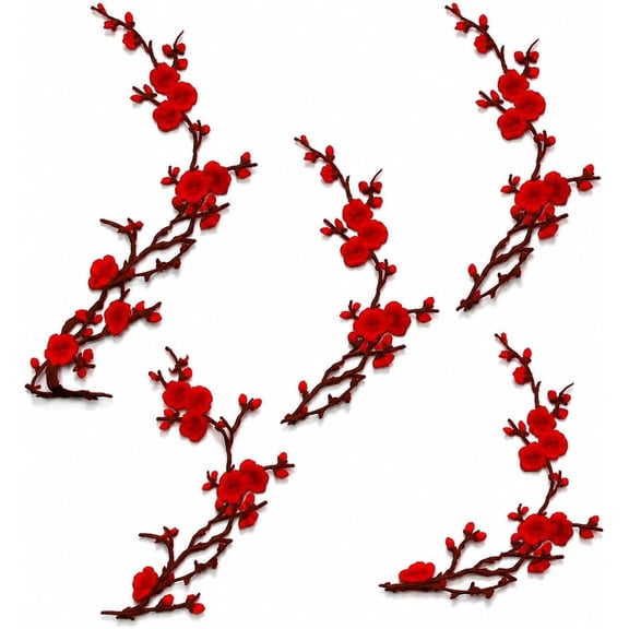 Cherry Blossom Iron On Patches, Embroidery Flower Appliques for DIY (Red) | Cherry Blossom Embroidery Patches | Iron On Floral Appliques for Clothing, Bags, Jackets & DIY Craft Decoration