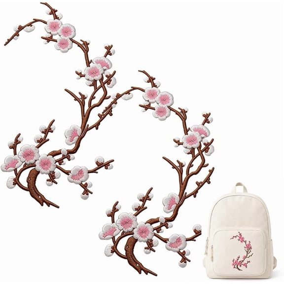 Cherry Blossom Iron on Patches, Large Embroidered Flower Applique Patches for Jackets, Backpacks, Jeans, Dresses, Hats & DIY Clothing Repair and Decoration