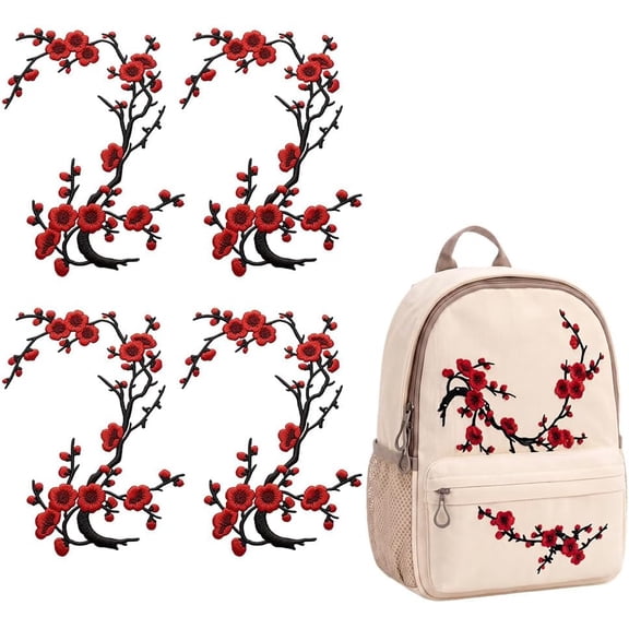 Cherry Blossom Iron on Patch | Embroidery Flower Vines Sew on Patches for Backpack, Hats, Shirts, Shoes, Jeans, Bags Decoration Repair DIY Craft
