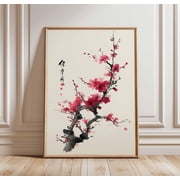 Cherry Blossom Japanese Ink Minimalist Sakura Flower Zen Nature Art Unframed Paper Print