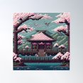 thumbnail image 1 of Cherry Blossom Japanese Pixel Art Poster Wall Art, Modern Wall Decor For Living Room Bedroom, 24x24 UNFRAMED, 1 of 3