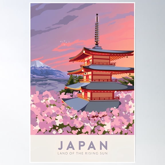 Cherry Blossom Japanese Travel Poster Poster Wall Art, Modern Wall Decor, 8x12 UNFRAMED