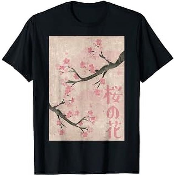 Cherry Blossom Japanese Vintage Woodblock Japan Pink Sakura T-Shirt