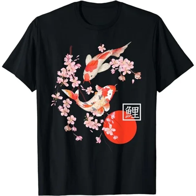 Cherry Blossom Koi Carp Fish Japanese Sakura Graphic Art T-Shirt Size S ...