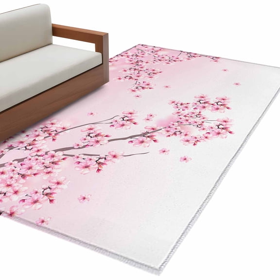 Cherry Blossom Large Area Rugs for Bedroom Living Room, Soft Non Slip Carpet Bedside Rug, Gradient Tree Pink Flower Plant Rectangular Floor Cover Kitchen Accent Rug 2.7'x5' for Dining Room/Office
