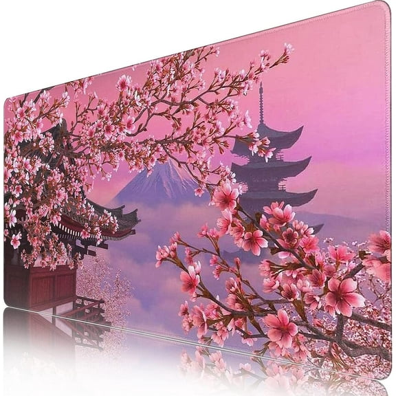 Cherry Blossom Large Mouse Pad, Desk Pad with Non-Slip Base Extended Mouse Pad XXL Keyboard Mouse Pad Desk Mat On Top of Desks for Work, Game, Office, Home (31.5x15.7 in)