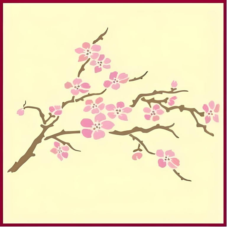 Cherry Blossom Large Stencil - Japanese Asian Oriental Chinese Reusable Sturdy Flexible Template 10 mil Plastic Mylar Wall Flower Tree Stencils Craft Painting Wall Stencils - The Artful Stencil - Walmart.com sakura-stencil-cherry-blossom-tree-mural-stencil-pack-with-lanterns-etc-the-stencil-studio