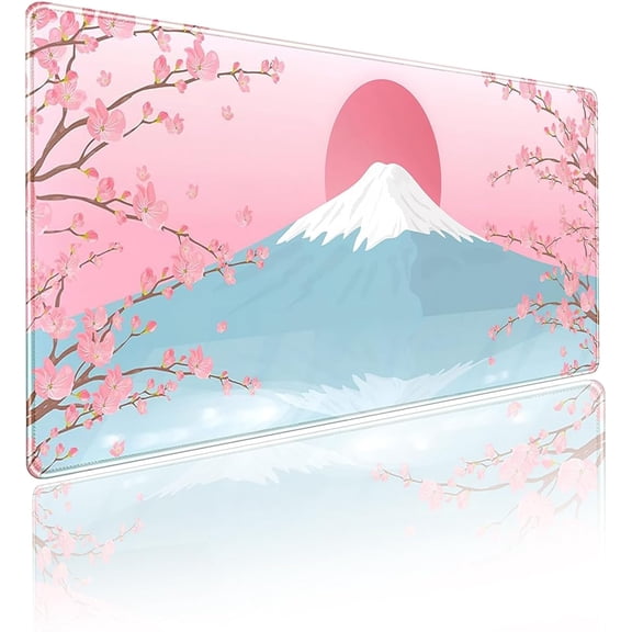 Cherry Blossom Long Mouse Pad XXL Extended Pink Gaming Office Desk Pads Cartoon Rectangle Non-Slip Rubber Mousepad Japanese Stitched Edges Mouse Mat(Size:35.4x15.7in)