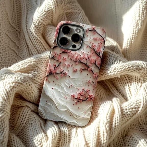 Cherry Blossom Marble Case - Luxury Japanese Sakura Floral Art Compatible with iPhone 17, 16, 15, 14, 13 Tough MagSafe Cover