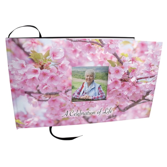 Cherry Blossom Matching Themed 'Celebration of Life' Guest Book for Funeral or Memorial Service Funeral Guest Book with Photo Slot
