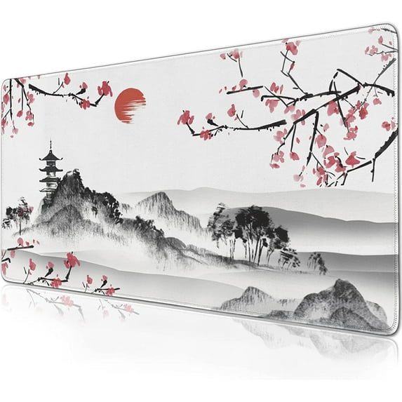 Cherry Blossom Mouse Pad Extended Gaming Mouse Pad (31.5x11.8 in) Large Non-Slip Rubber Base Desk Protector Sakura with Stitched Edges Full Desk Mousepad XL