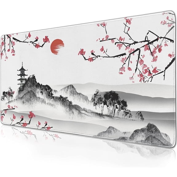 Cherry Blossom Mouse Pad Extended Gaming Mouse Pad (31.5x11.8 in) Large Non-Slip Rubber Base Desk Protector Sakura with Stitched Edges Full Desk Mousepad XL