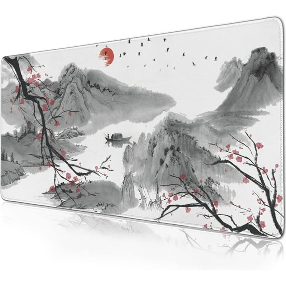 Cherry Blossom Mouse Pad Extended Gaming Mouse Pad (35.4x15.7 in) Large Sakura Non-Slip Rubber Base Desk Protector with Stitched Edges Japanese Full Desk Mousepad XXXL