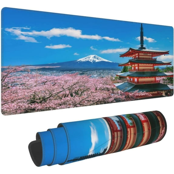 Cherry Blossom Mouse Pad XXL - Computer/Laptop Deskpad (31.5 x 11.8 Inches, 4MM Thick) Waterproof/Nonslip Base/Stitched Edges | Office/Gaming XL Mousepad XL Desk Pad, Full Desk Mousepad