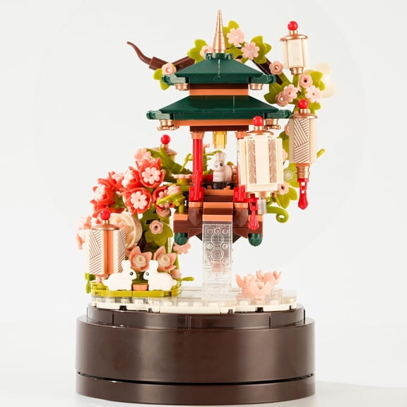 Cherry Blossom Music Box Building Blocks Set, 538PCS Japanese Architecture Bricks Set, Gifts for Adults and Kids