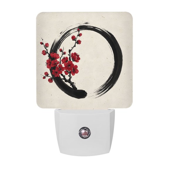Cherry Blossom Night Lights Plug Into Wall, LED Dusk to Dawn Sensor Night Light, Japanese Red Plum Flower Oriental Retro Art Nightlight for Bedroom Bathroom Living Room Hallway Home Wall Decor