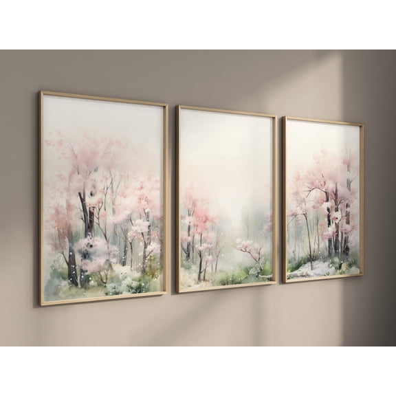 Cherry Blossom Nursery Wall Art Pink Set 3 Unframed Paper Print 20x30