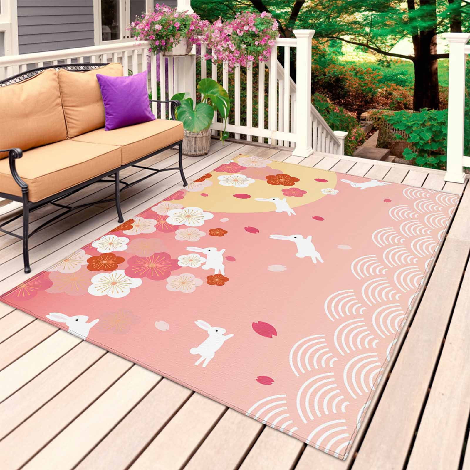 Cherry Blossom Outdoor Rug for Patio/Deck/Porch, Non-Slip Large Area ...