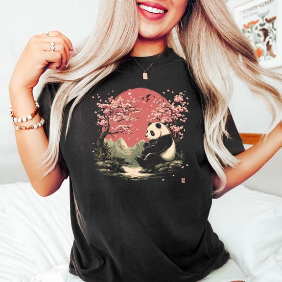 Cherry Blossom Panda T-Shirt, Japanese Style Shirt, Boho Outfit, Bear Lover , Women Unisex Clothing, Pink Blossom Aesthetic, Nature Tee TSHIRT All Size S-5XL
