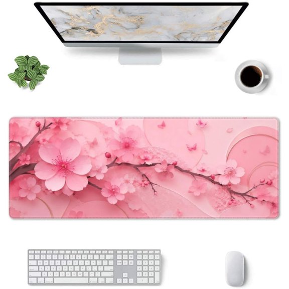 Cherry Blossom Paper Dreamscape Gaming Mouse Pad 31.5"X12", Large Extended Desk Mat with Stitched Edges for Keyboard Laptop Computer Work Office Home