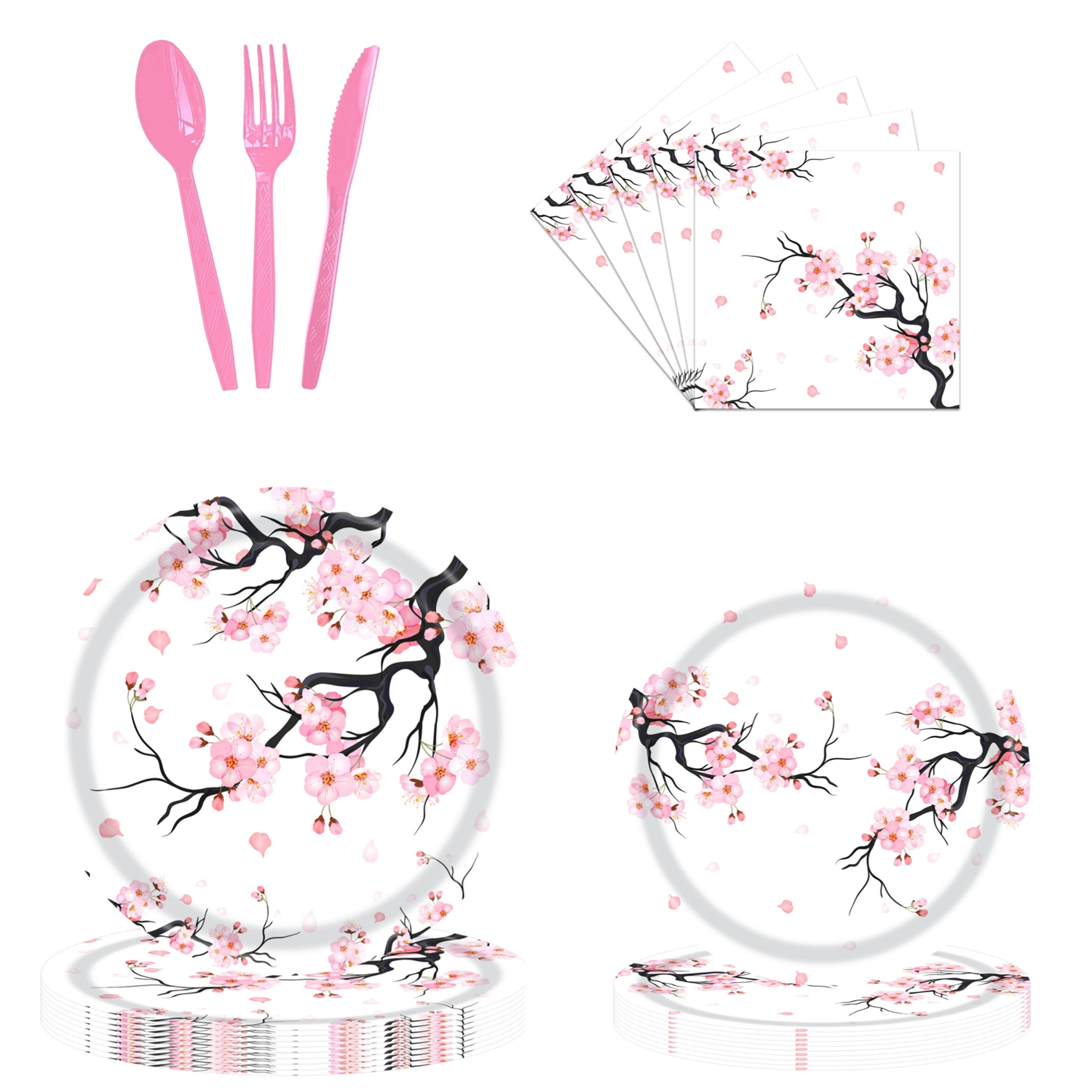 Cherry Blossom Party Supplies Set 120 Pcs Disposable Tableware Set ...