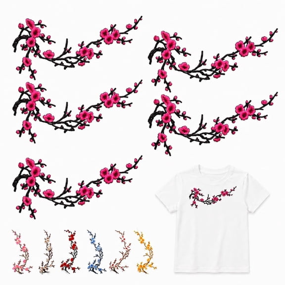 Cherry Blossom Patch, Embroidery Flower Iron on Patches for Backpack | Embroidered Applique DIY Floral SewOn Repair Decoration Garment Crafts Branches Patch Decorative