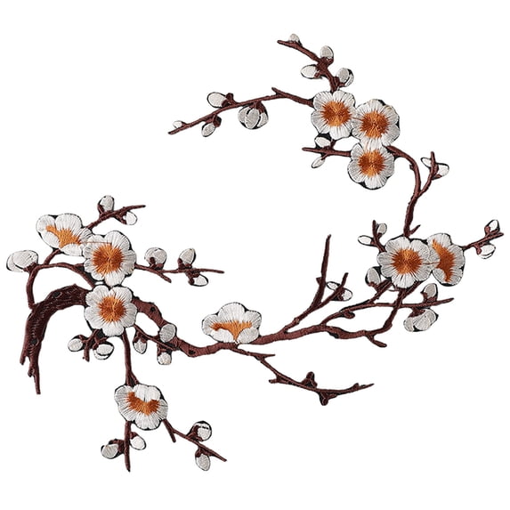 Cherry Blossom Patches, 14.57X5.51 inch Plum Blossom Iron on Patch, Embroidery Patch, Floral Iron On Applique, Fabric Patch, Sew On Flower Embellishment, Clothing Repair Badge for Jackets Jeans
