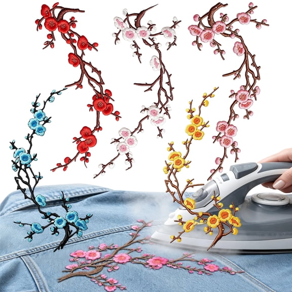 Cherry Blossom Patches, Embroidered Floral Design & Iron on DIY Decoration for Jeans, Jackets, Backpacks & Craft Projects