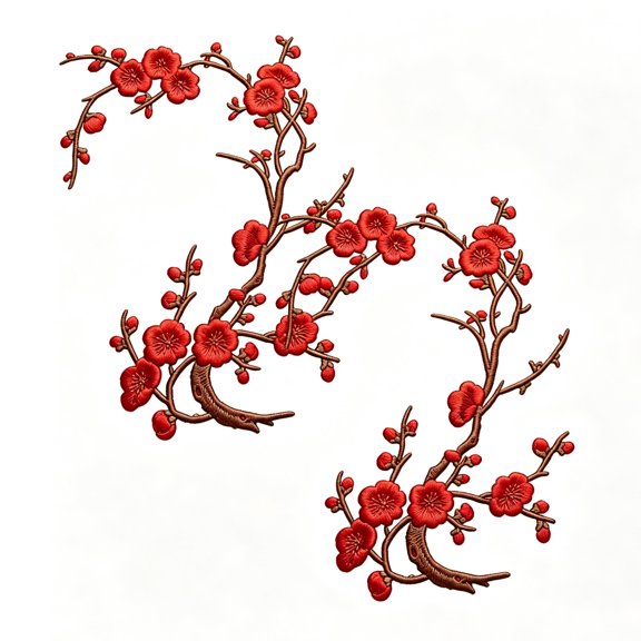 Cherry Blossom Patches/Iron Patch, Embroidered Iron On or Sew On Flower Applique with Branch Design for Backpack, Jacket, Jeans, Tote Bag, Dress