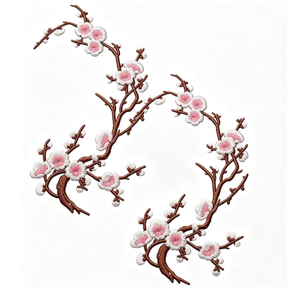 Cherry Blossom Patches/Iron Patch, Embroidered Iron On or Sew On Flower Applique with Branch Design for Backpack, Jacket, Jeans, Tote Bag, Dress