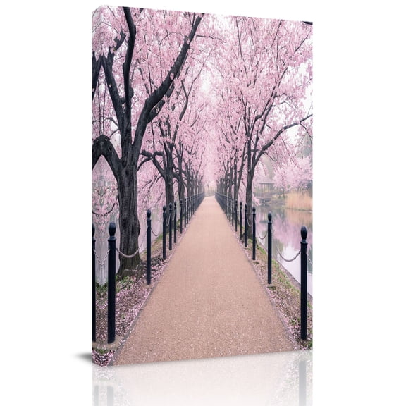 Cherry Blossom Path Canvas Wall Art for Living Room, Spring Dreamy Pink Flower Park Alley Poster Print Painting for Bedroom Office Home Decoration Wall Pictures Prepare To Hang 8"x10"
