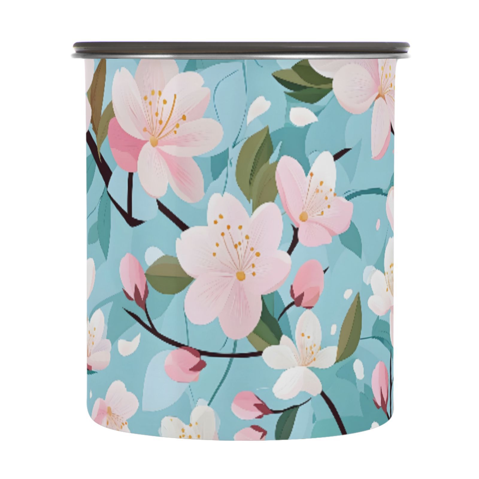 Cherry Blossom Pattern Airtight Coffee Bean Canister 30oz Food Storage Containers with Lids For Gournd, Tea, Sugar, Flour, Rice, Cereal, Candy Cookie Jar