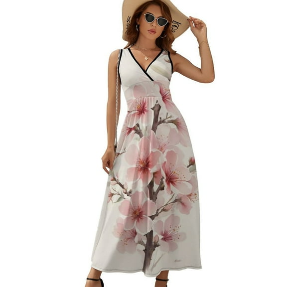 Cherry Blossom Pink (1) Sleeveless Dress Dresses Women Summer Evening Dresses Ladies Bohemia Long Dresses