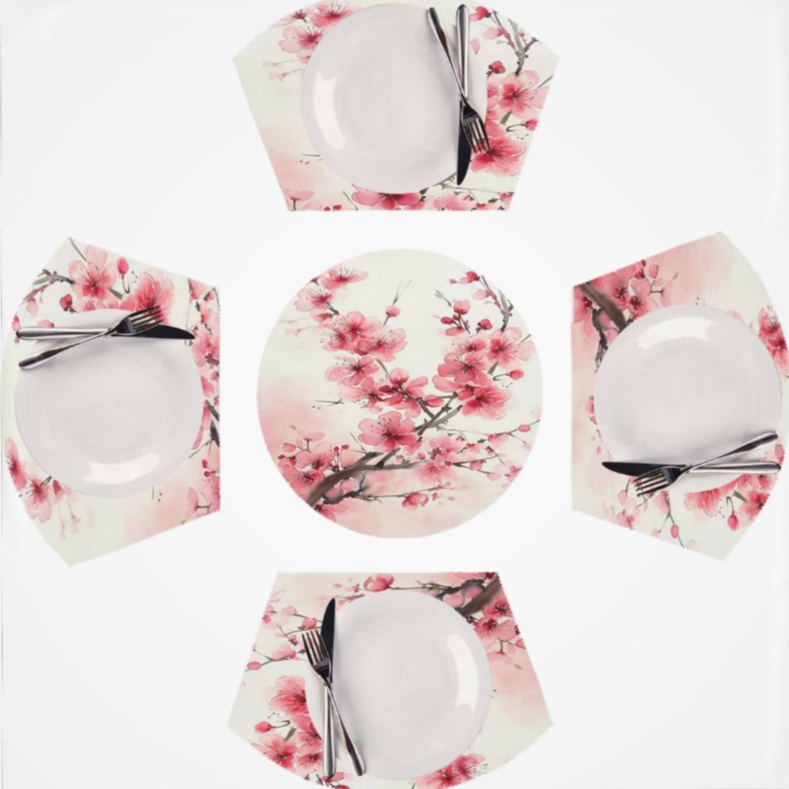 Cherry Blossom Pink (2) Round Table Placemats Set Of 5 Wedge Table Mats ...