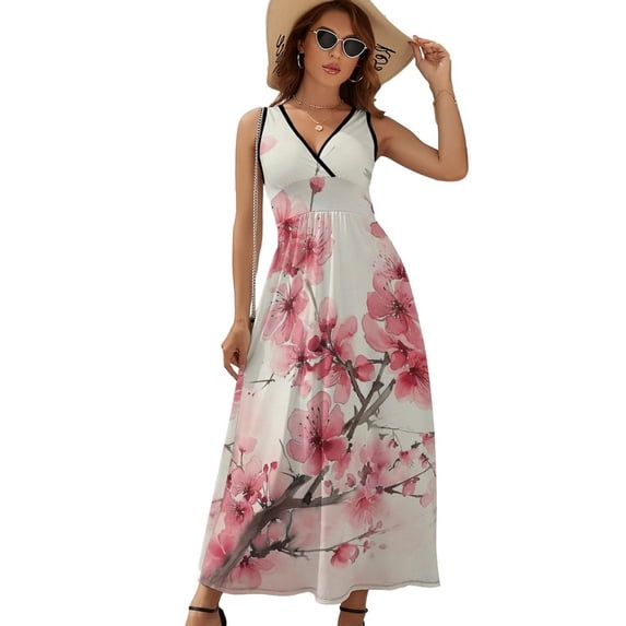 Cherry Blossom Pink (2) Sleeveless Dress Dresses Women Summer Evening Dresses Ladies Bohemia Long Dresses