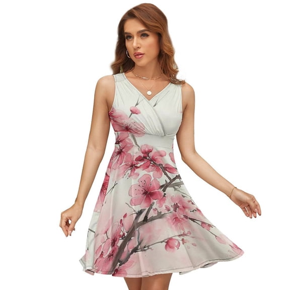 Cherry Blossom Pink (2) Sleeveless Dress Women Summer Evening Dresses Ladies Sundress