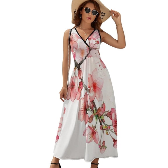 Cherry Blossom Pink (4) Dress Summer Street Style Bohemia Long Dresses Female Sleeveless Printed Maxi Dress