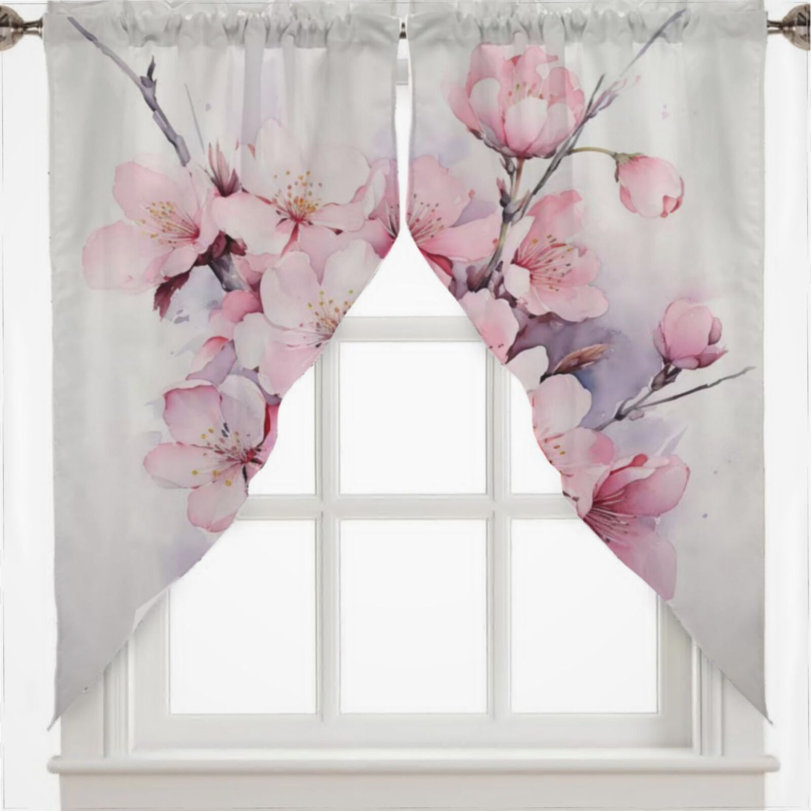 Cherry Blossom Pink (6) Swag Valances For Windows 2 Pack For Kitchen